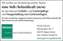 Voll-/Teilzeitkraft (m/w) für den Bereich Gehölz- und Gartenpflege und Neugestaltung von Gartenanlagen
